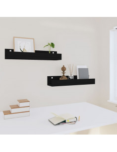 Mensole da Parete 2 pz Nero 50x12x9cm in Legno Massello di Pino