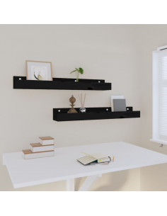 Mensole da Parete 2 pz Nero 80x12x9cm in Legno Massello di Pino