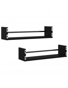 Mensole da Parete con Aste 2 pz Nere 60x16x14 cm