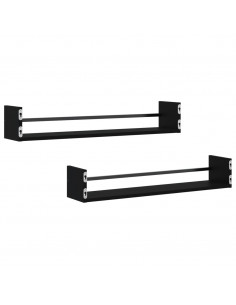 Mensole da Parete con Aste 2 pz Nere 80x16x14 cm