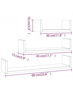 Mensole Espositive a Parete 3pz Grigio Sonoma Legno Multistrato
