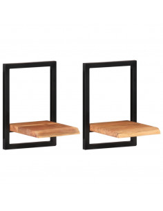 Mensole Parete 2 pz 25x25x35 cm Legno Massello Acacia e Acciaio