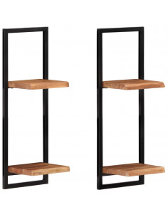 Mensole Parete 2 pz 25x25x75 cm Legno Massello Acacia e Acciaio