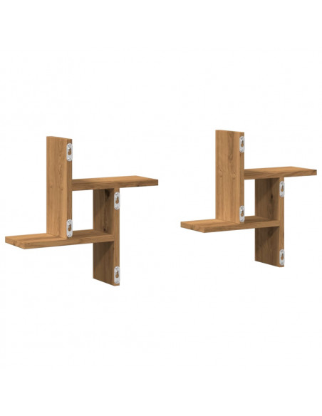 Mensole Parete 2pz Rovere Artigianale 38x12x38 cm in Truciolato