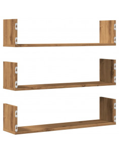 Mensole Parete 3pz Rovere Artigianale 80x18x18 cm in Truciolato