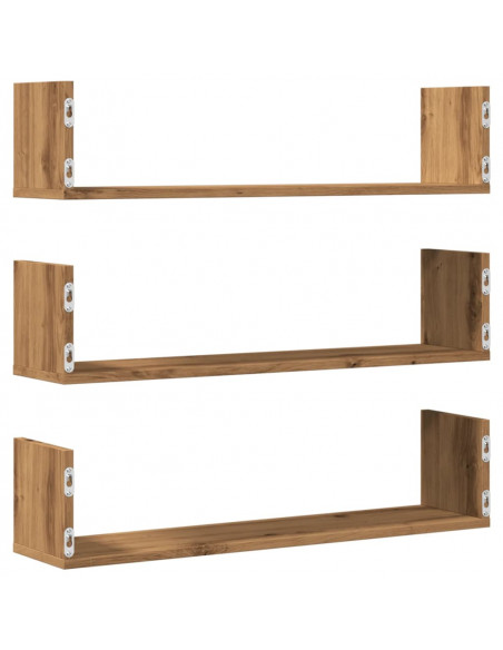 Mensole Parete 3pz Rovere Artigianale 80x18x18 cm in Truciolato
