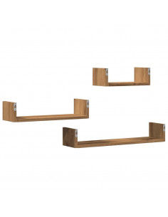 Mensole Parete 3pz Rovere Artigianale in Legno Multistrato