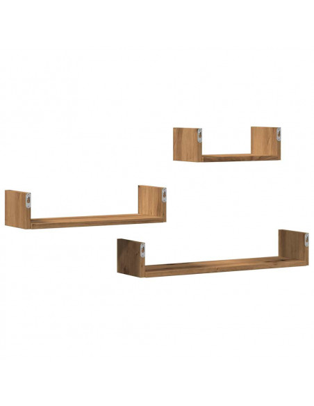 Mensole Parete 3pz Rovere Artigianale in Legno Multistrato
