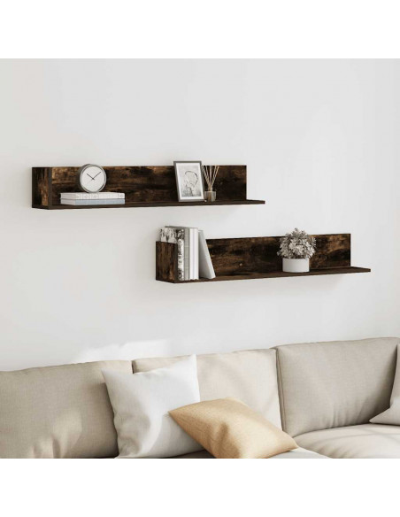 Mensole Parete 2pz Rovere Fumo 100x16,5x16,5 cm in Truciolato