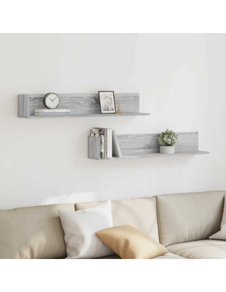 Mensole Parete 2pz Grigio Sonoma 100x16,5x16,5 cm in Truciolato