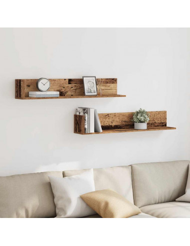 Mensole da Parete 2pz Legno Vecchio 100x16,5x16,5 cm Truciolato