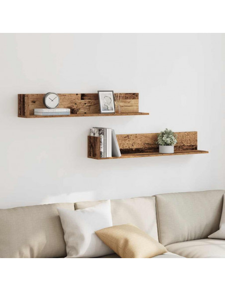 Mensole da Parete 2pz Legno Vecchio 100x16,5x16,5 cm Truciolato