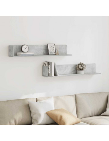 Mensole a Muro 2pz Grigio Cemento 100x16,5x16,5cm in Truciolato