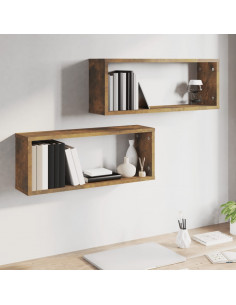 Mensole Parete Cubo 2pz Rovere Fumo 80x15x26,5cm in Multistrato