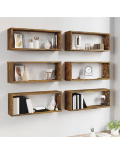 Mensole Parete Cubo 6pz Rovere Fumo 60x15x23 cm in Multistrato