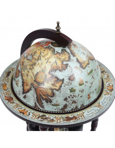 Minibar a Forma di Globo con Supporto in Legno di Eucalipto Blu