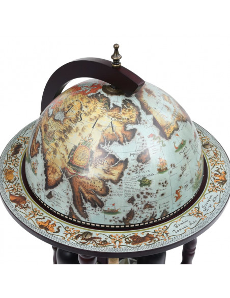 Minibar a Forma di Globo con Supporto in Legno di Eucalipto Blu