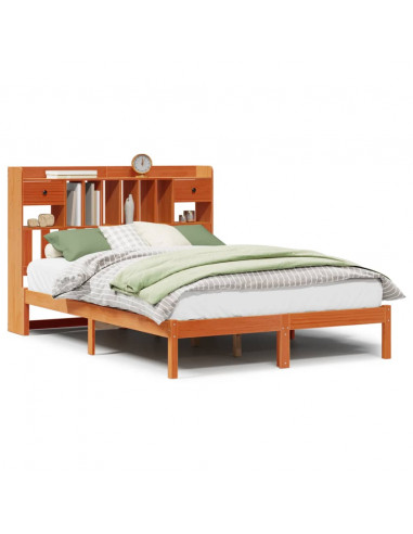 Letto Libreria senza Materasso Marrone Cera 140x190 cm in Pino