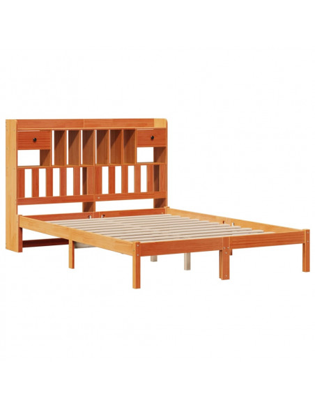 Letto Libreria senza Materasso Marrone Cera 140x190 cm in Pino