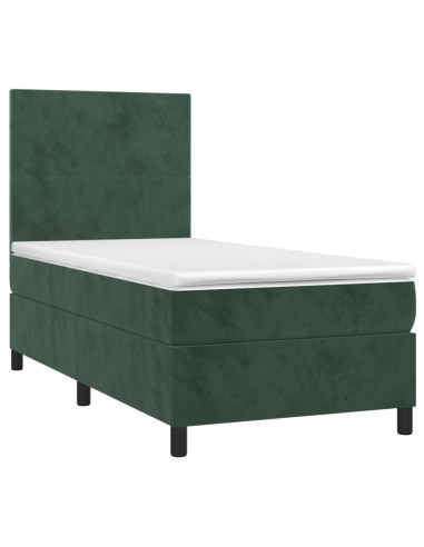 Letto a Molle con Materasso e LED Verde Scuro 90x200cm Velluto