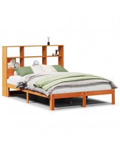 Letto Libreria senza Materasso Marrone Cera 135x190 cm in Pino 2