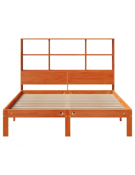 Letto Libreria senza Materasso Marrone Cera 135x190 cm in Pino