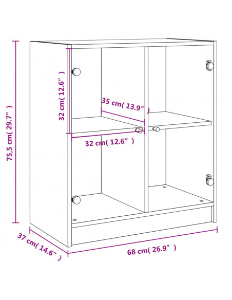 Mobile con Ante in Vetro Rovere Marrone 68x37x75,5 cm