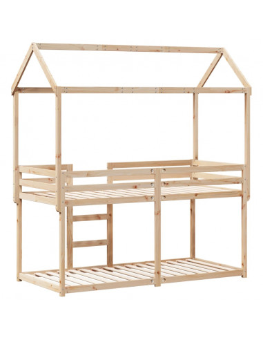 Letto a Castello con Tetto 90x190 cm in Legno Massello di Pino