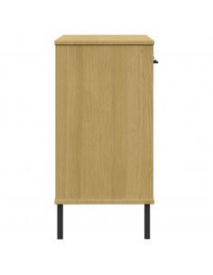 Mobile Consolle Gambe Metallo Marrone Legno Massello Pino OSLO