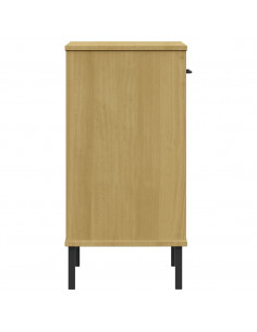 Mobile Consolle Gambe Metallo Marrone Legno Massello Pino OSLO