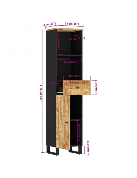 Mobile da Bagno 38x33x160 cm in Legno Massello di Mango