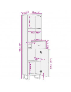 Mobile da Bagno 38x33x160 cm in Legno Massello di Recupero