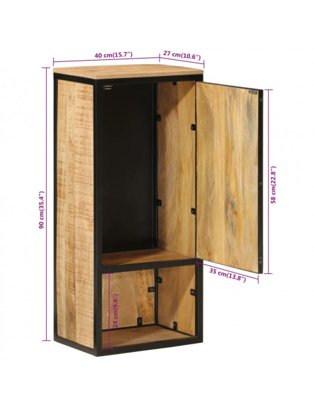Mobile da Bagno 40x27x90 cm in Legno Massello di Mango e Ferro