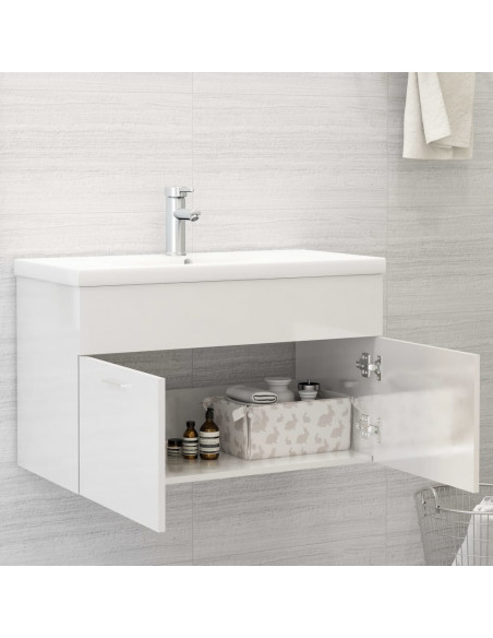 Mobile con Lavabo Integrato Bianco Lucido in Legno Multistrato