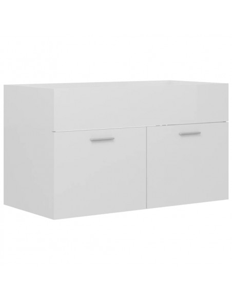 Mobile con Lavabo Integrato Bianco Lucido in Legno Multistrato