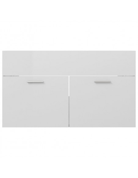 Mobile con Lavabo Integrato Bianco Lucido in Legno Multistrato