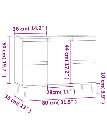 Mobile da Bagno Bianco 80x33x60 cm in Legno Multistrato