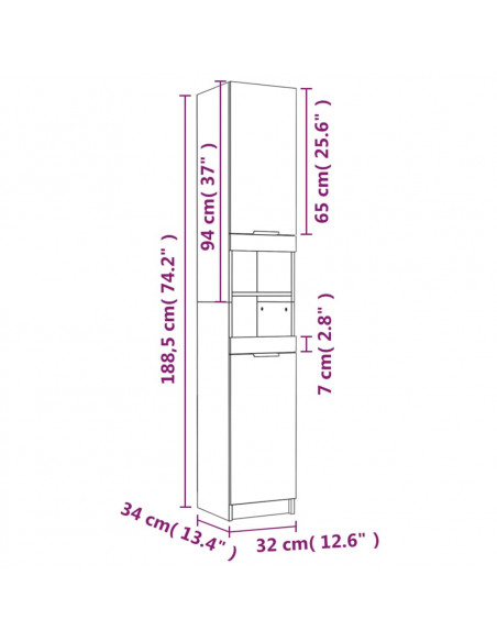 Mobile da Bagno Grigio Cemento 32x34x188,5 cm Legno Multistrato