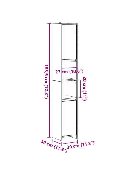 Mobile da Bagno Legno Antico 30x30x183,5 cm in Truciolato