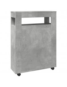 Mobile da Bagno Stretto con Ruote Grigio Cemento in Truciolato