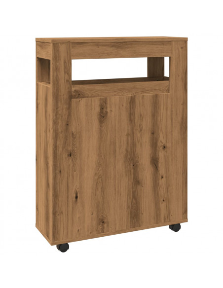 Mobile da Bagno Stretto con Ruote Rovere Artigianale Truciolato