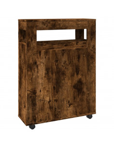 Mobile da Bagno Stretto con Ruote Rovere Fumo in Truciolato