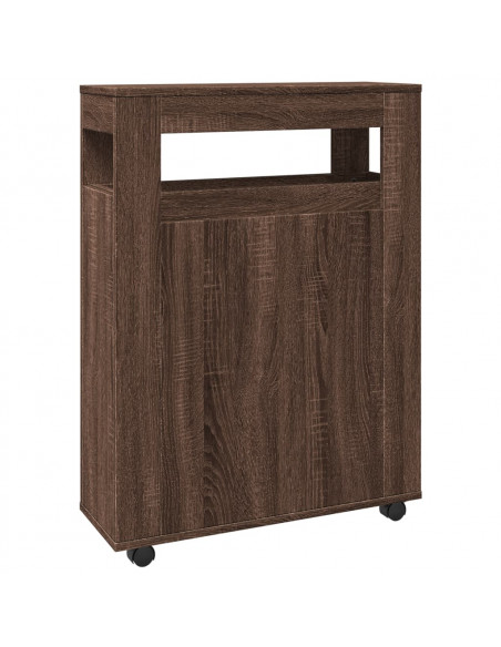 Mobile da Bagno Stretto con Ruote Rovere Marrone in Truciolato