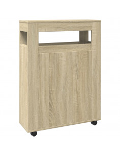Mobile da Bagno Stretto con Ruote Rovere Sonoma in Truciolato