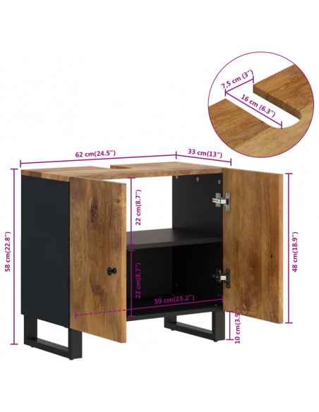 Mobile Lavabo 62x33x58cm Legno Massello Mango Legno Multistrato