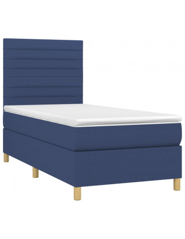 Letto a Molle con Materasso e LED Blu 90x190 cm in Tessuto