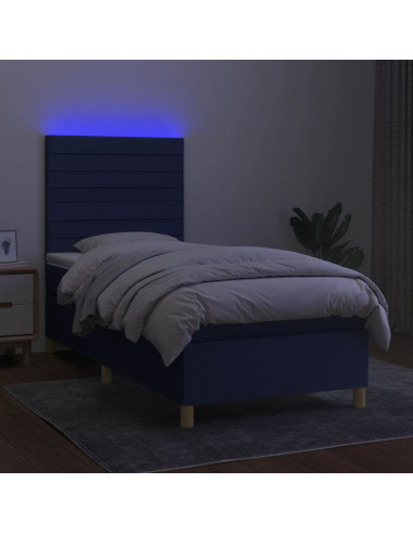 Letto a Molle con Materasso e LED Blu 90x190 cm in Tessuto