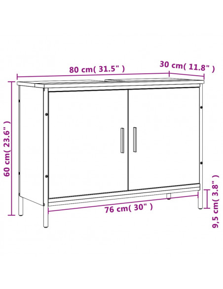 Mobile Lavabo Bagno Grigio Sonoma 80x30x60 cm Legno Multistrato