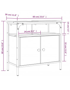 Mobile Lavabo Bagno Nero 60x30x60 cm in Legno Multistrato