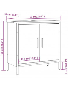 Mobile Lavabo Bagno Nero 60x30x60 cm in Legno Multistrato